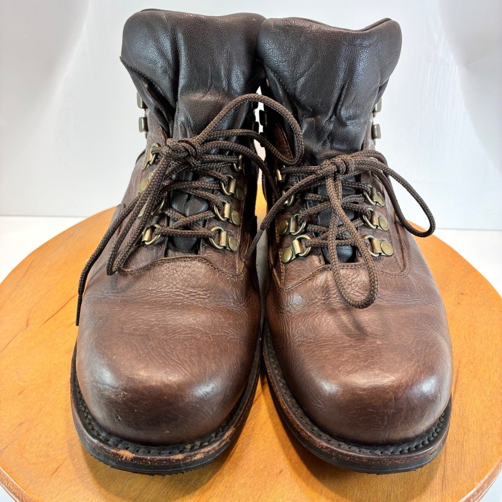 Custom Brown Leather Hiking Boots Mens 10.5 Narrow Vibram Sole Lace Up Ankle